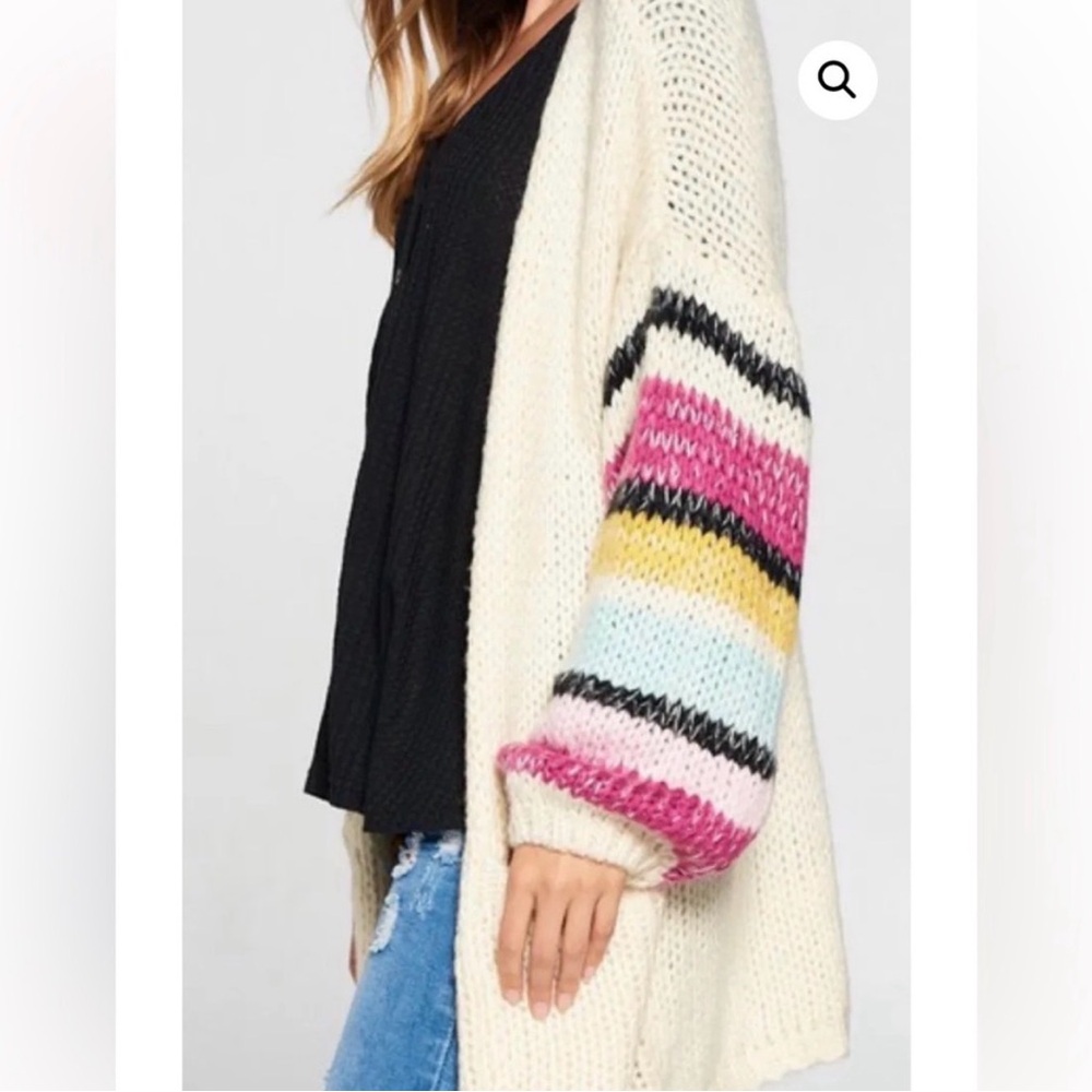 NWOT DAVI & DANI Cream Cardigan with Multicolor Stripes